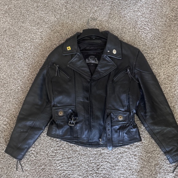 Jackets & Blazers - LeatherKing Women's Large Black Full Zip Leather Jacket Motorcycle Thinsulate 3M